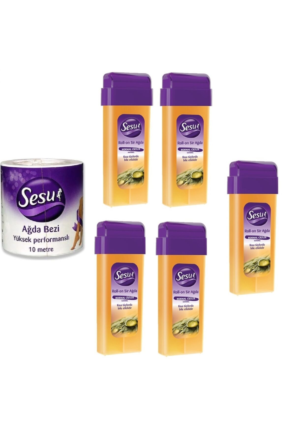 Sesu Kartuş Ağda Normal Sarı 100ml X 5 + Ağda Bezi Rulo 10 Mt