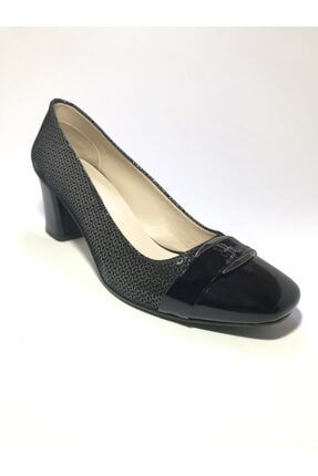 Kadın Siyah Gri Desenli Şık Kemerli Topuklu Ayakkabı /553