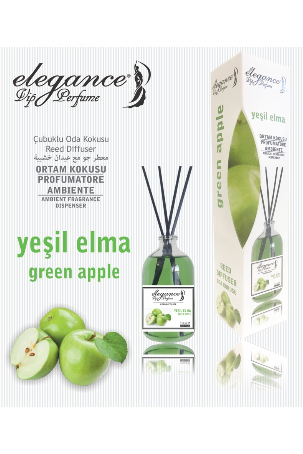 Yeşil Elma Reed Diffuser Bambu Çubuklu Oda Kokusu (110 Ml)
