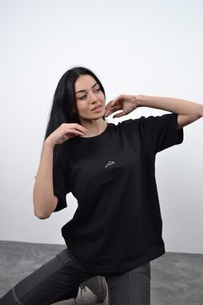 Siyah Oversize Tshirt Minimal Yunus Nakışlı Unisex THSNTYNS-1
