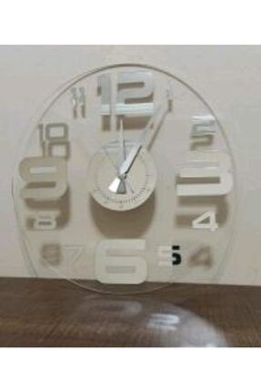Dekoratif Şeffaf Pleksili Gümüş Kadranlı Normal Rakamlı Duvar Saati 50 cm FOSO23