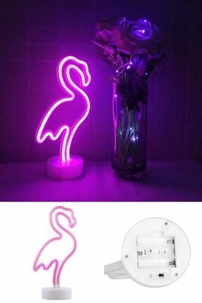 Pembe Flamingo Neon Led Işıklı Masa Lambası Dekoratif Aydınlatma Gece Lambası 00324