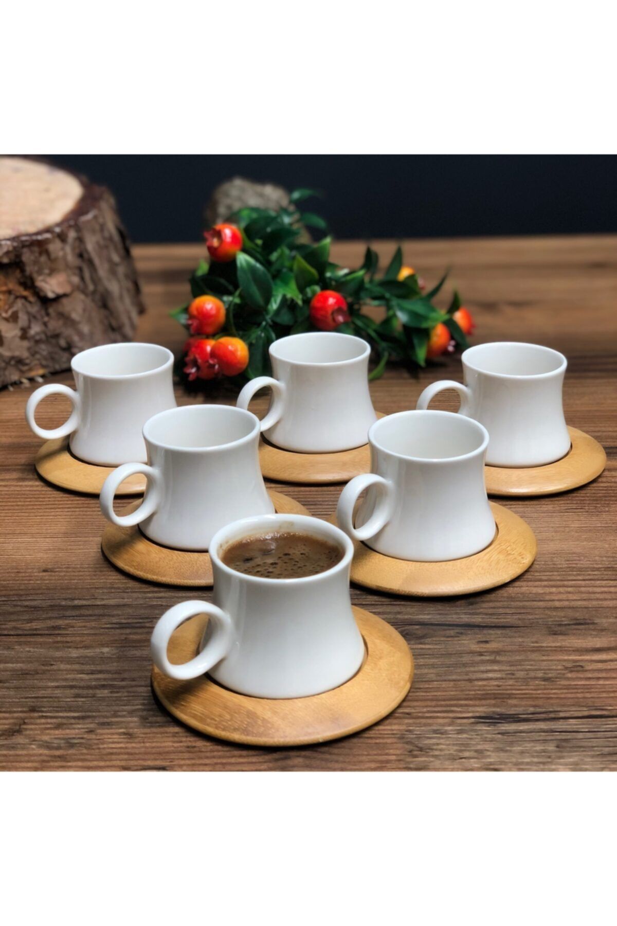 Şahane Pazar Porselen 6�lı Kahve Takımı Bambu Tabaklı G2669 Fiyatı