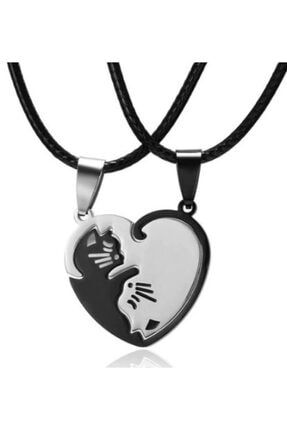 Kalp Ikili Yin Yang Kedi Figürlü Arkadaşlık Sevgili Çelik Kolye HL38