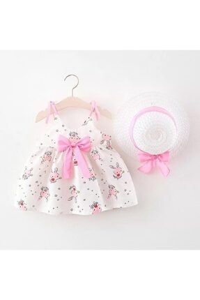 Kız Çocuk Bebek Şapkalı Pembe Star Rabbit Elbise LLK0619