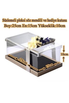 Küçük Ölçü Söz Nişan Mendil Kutusu - Hediye Kutusu -şeffaf Pleksi Kutu - Ölçü 25 X15 X10 PLS586-0061