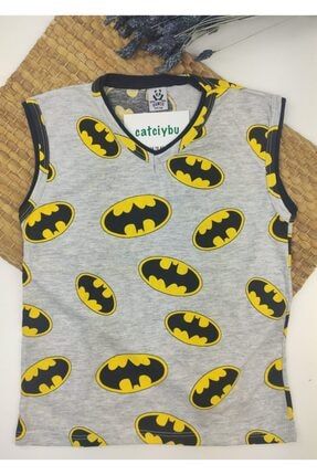 Gri Erkek Çocuk %100 Pamuk Batman Baskılı Penye Askılı Atlet Tshirt 59965