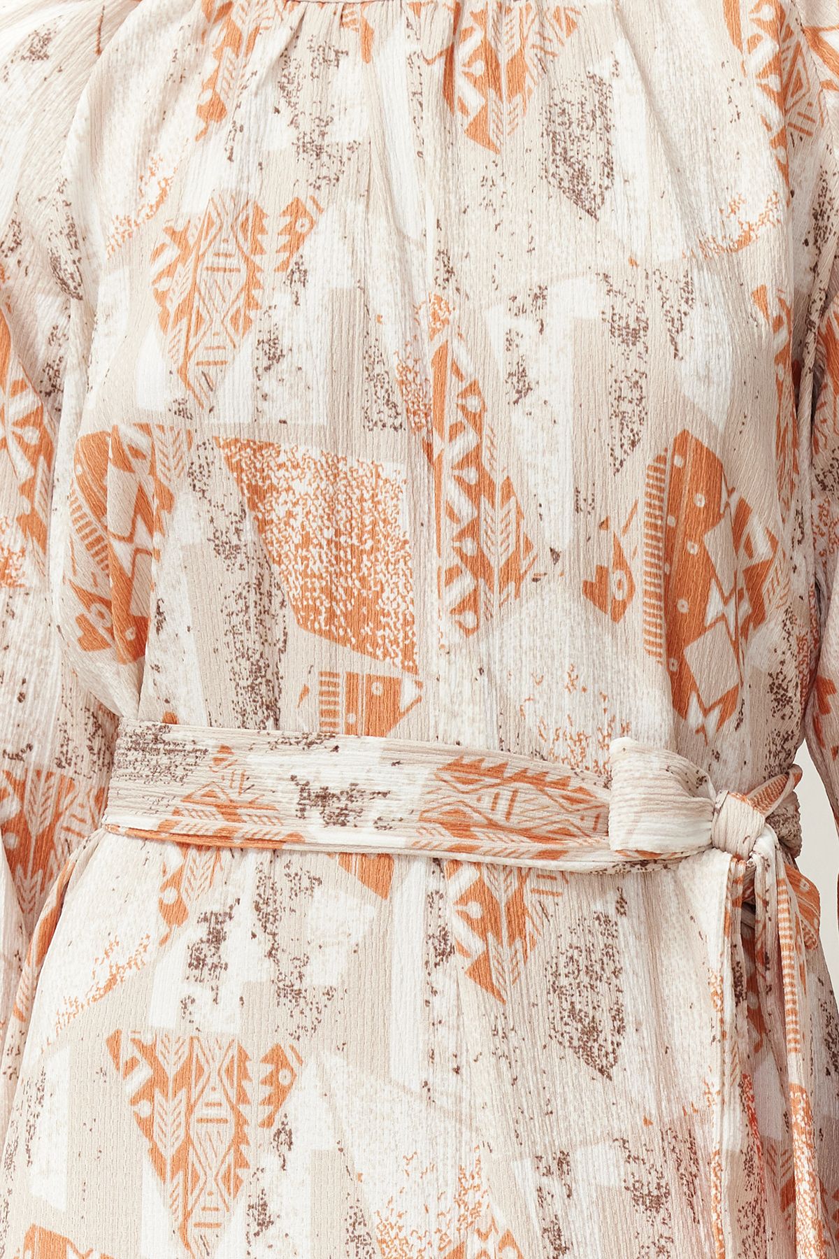 Trendyol Modest-فستان منسوج بحزام زهري برتقالي TCTSS24EB00231 5