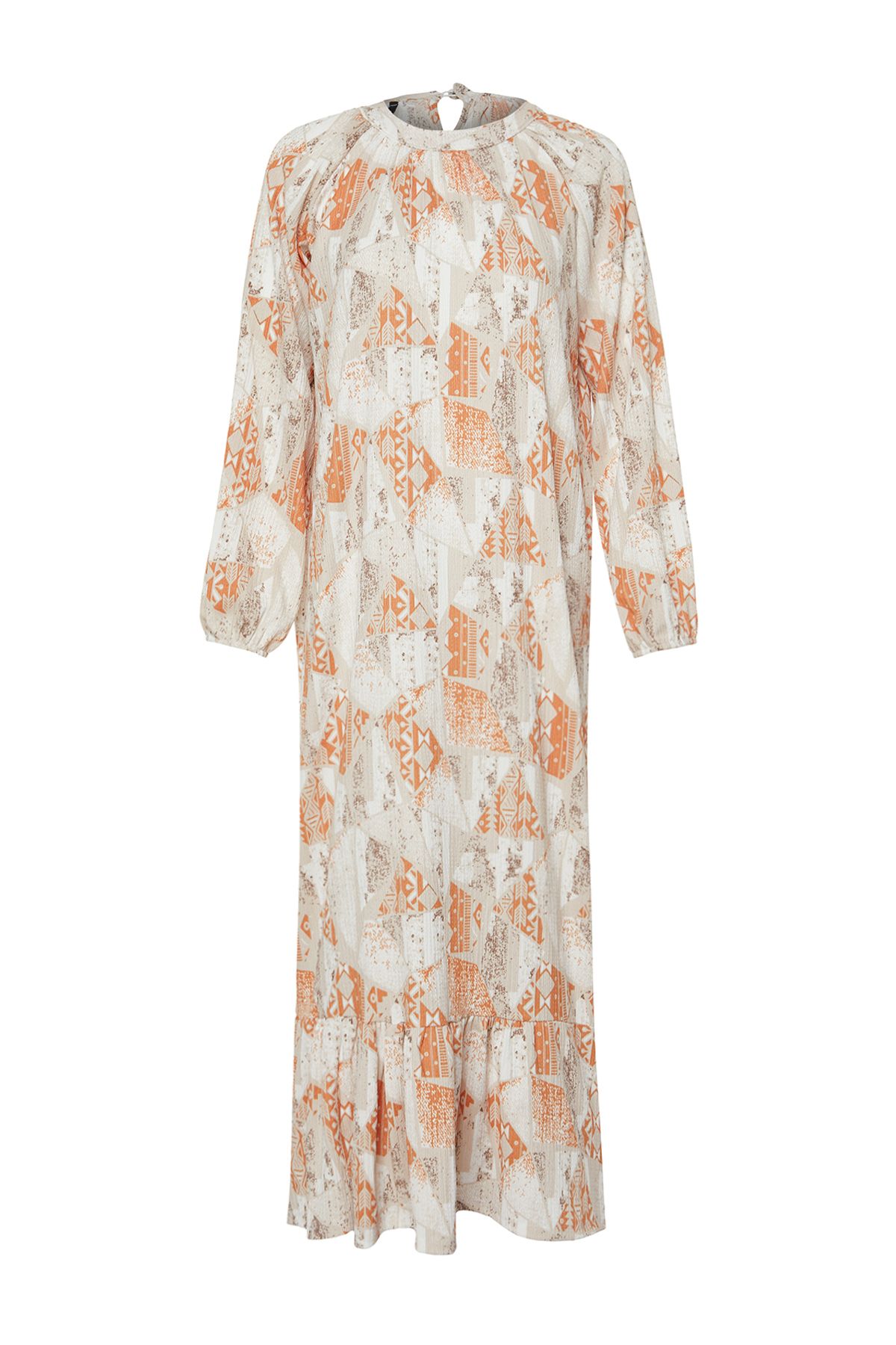 Trendyol Modest-فستان منسوج بحزام زهري برتقالي TCTSS24EB00231 7