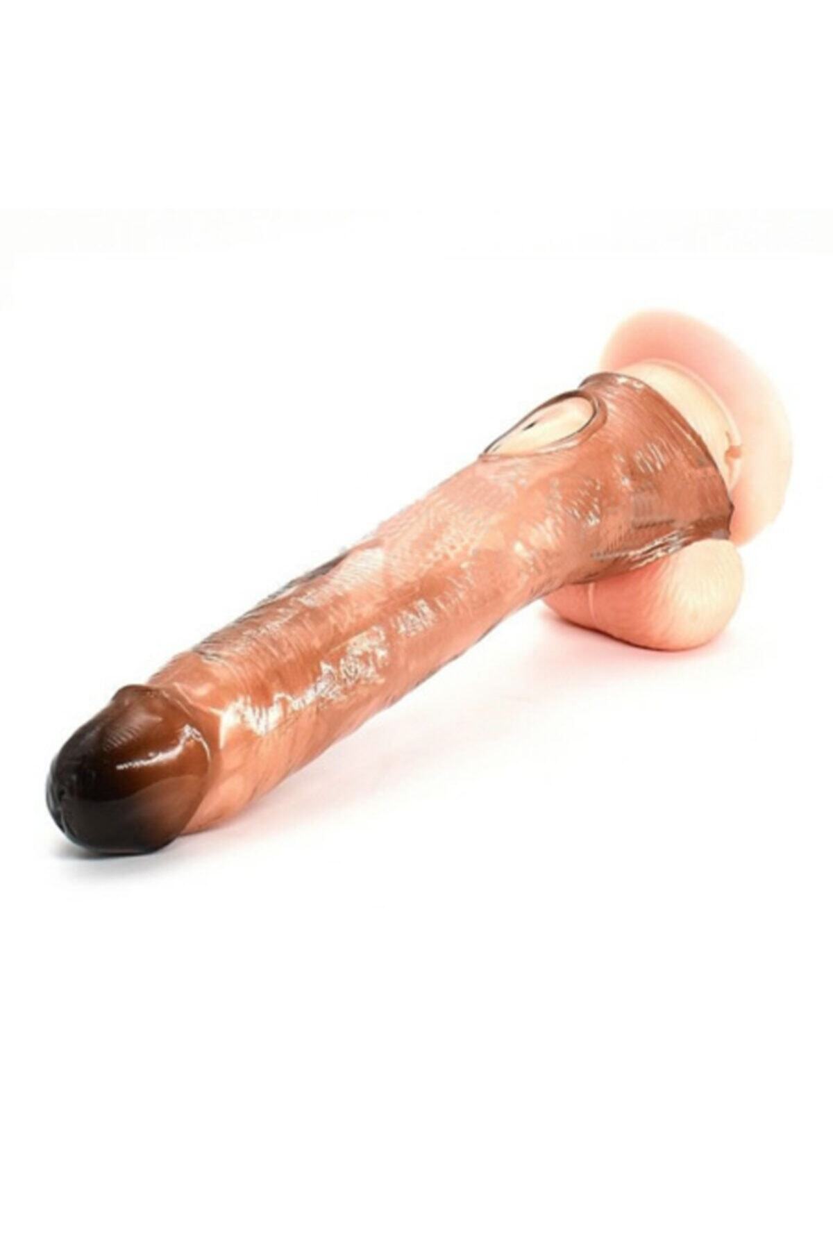16 Cm Zenci Uzatmalı Dolgulu Silikon Penis Kılıfı 10 ml Kayganlaştırıcı 2