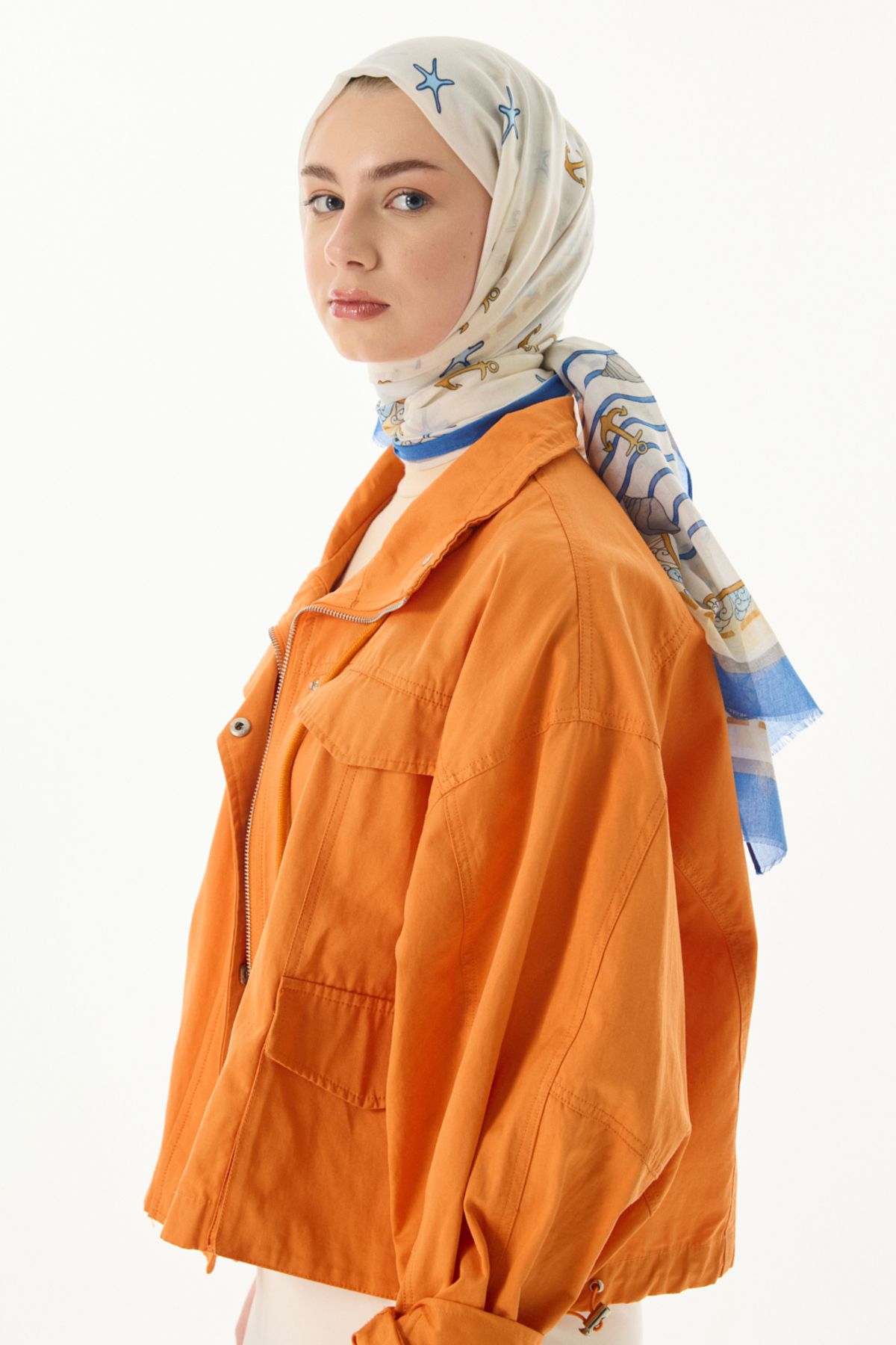 FENZA SCARF-TERRA OCEAN - ΒΑΜΒΑΚΙ ΣΧΕΔΙΟ ΚΡΕΜ-ΜΠΛΕ ΣΑΛΙ 7