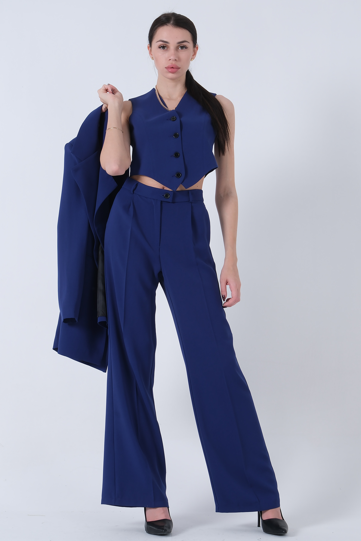 Feminist Ceket-Yelek Pantolonlu 3lü Takım Elbise Saks 0106324