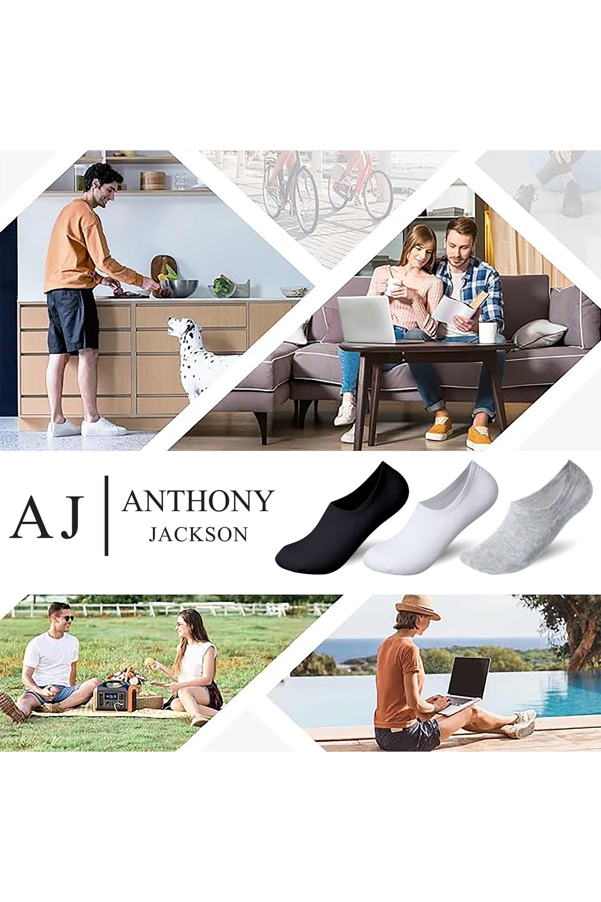 ANTHONY JACKSON-10 Pairs Boxed BAMBOO Premium Men's and Women's Seamless Invisible Non-Slip Silicone Ballerina Socks Brook 4