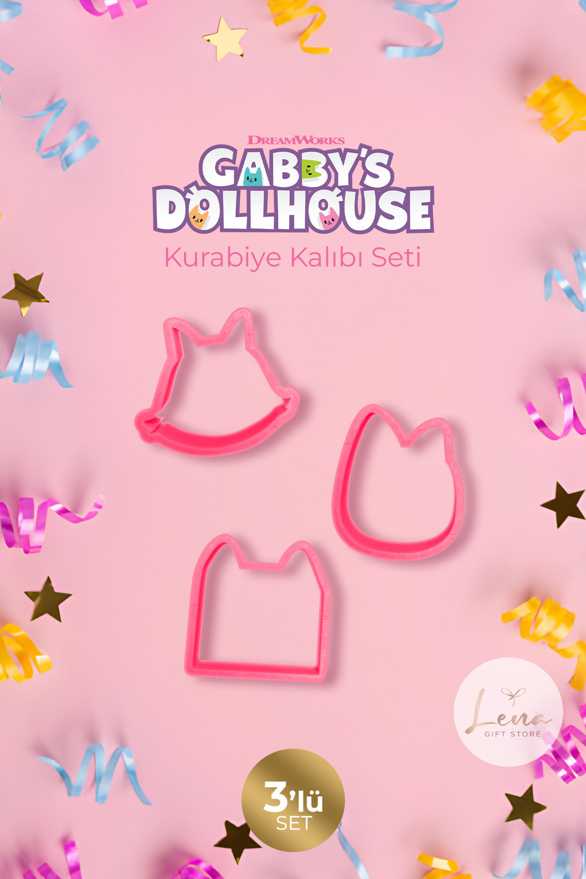 Gabby Dollhouse Cat Cookie Cake Candy Cookie Mold And Dough Shaper (Set of 3)
