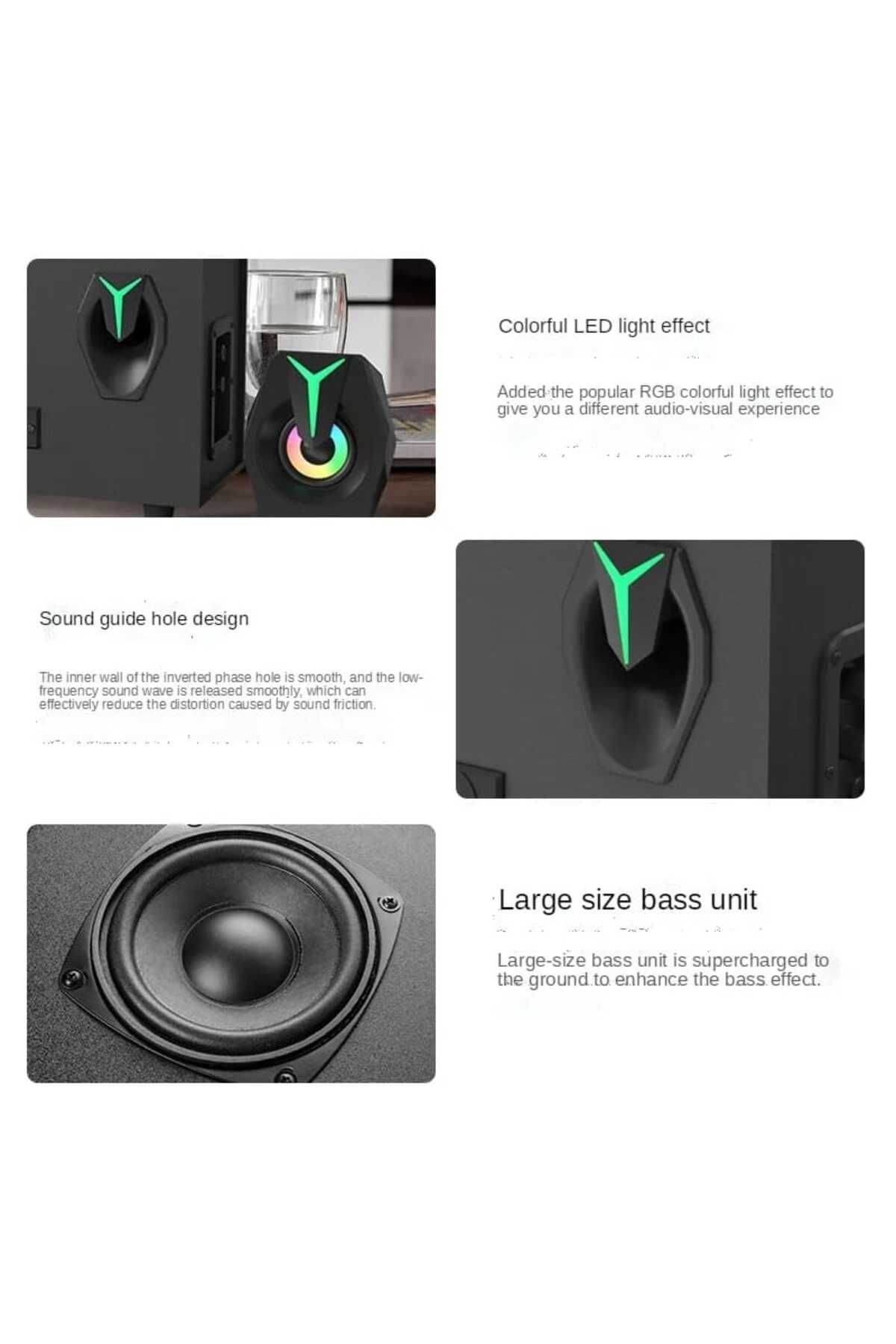 MULTİMEDYA BLUETOOTH HOPARLÖR SD KART USB 2.1 KANAL SUBWOOFER 2+1 IŞIKLI PC SPEAKER #4
