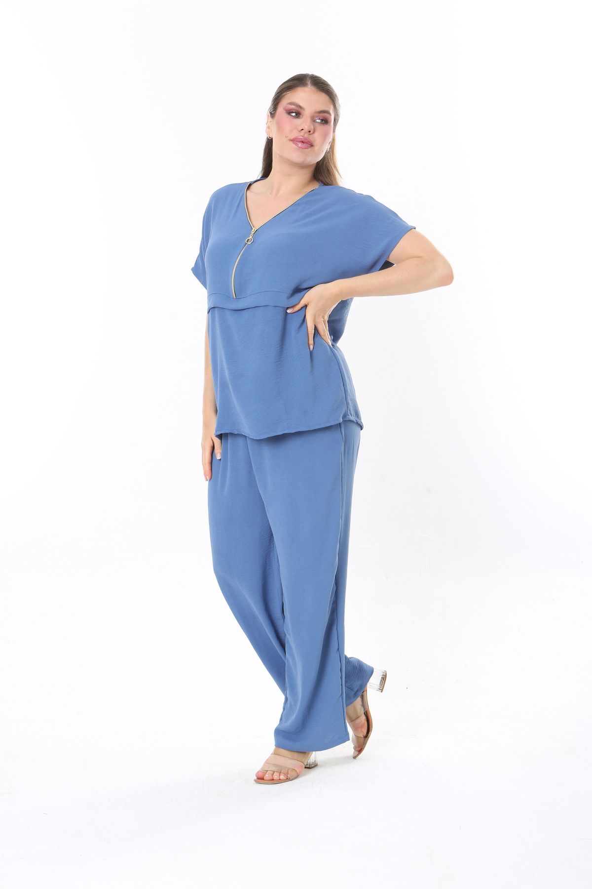 MJORA-Σετ παντελονιών και μπλούζας Blue Aerobin Plus Size 5