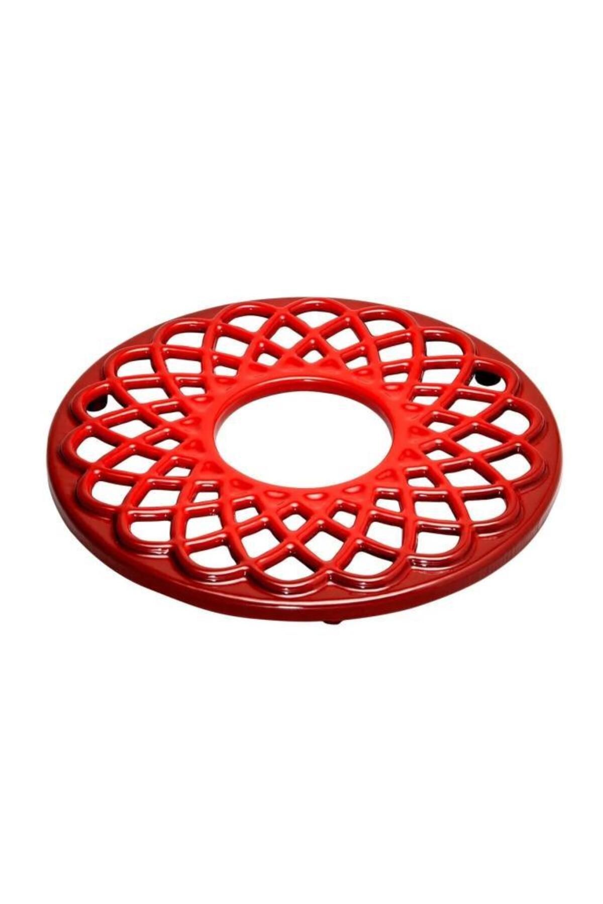 Sürel-Shiny Matte Enameled Gradient Red Round Trivet 20 Cm 2