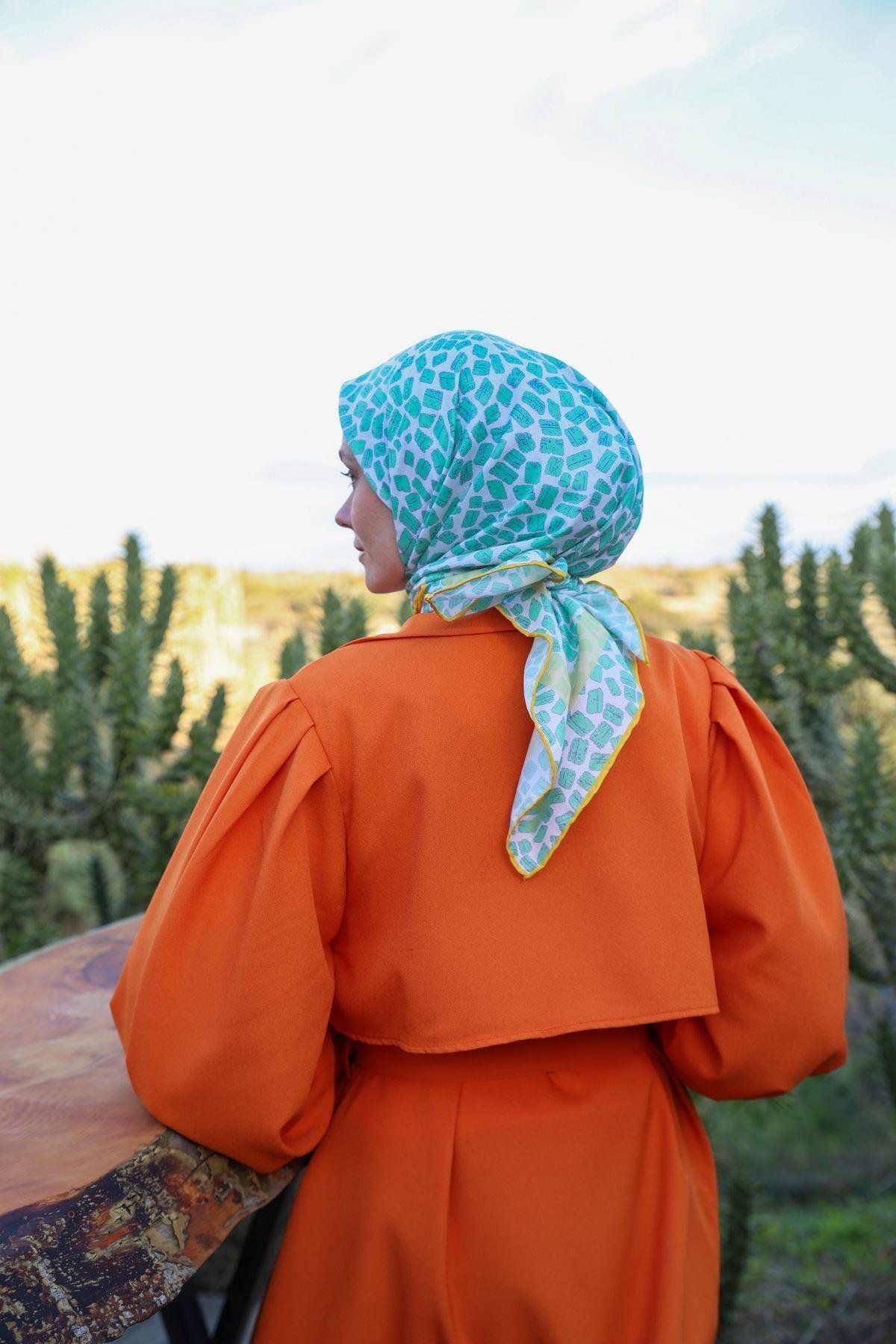 İpekhan-Noor Square Pattern Soft Scarf Water Green 1167-08 3
