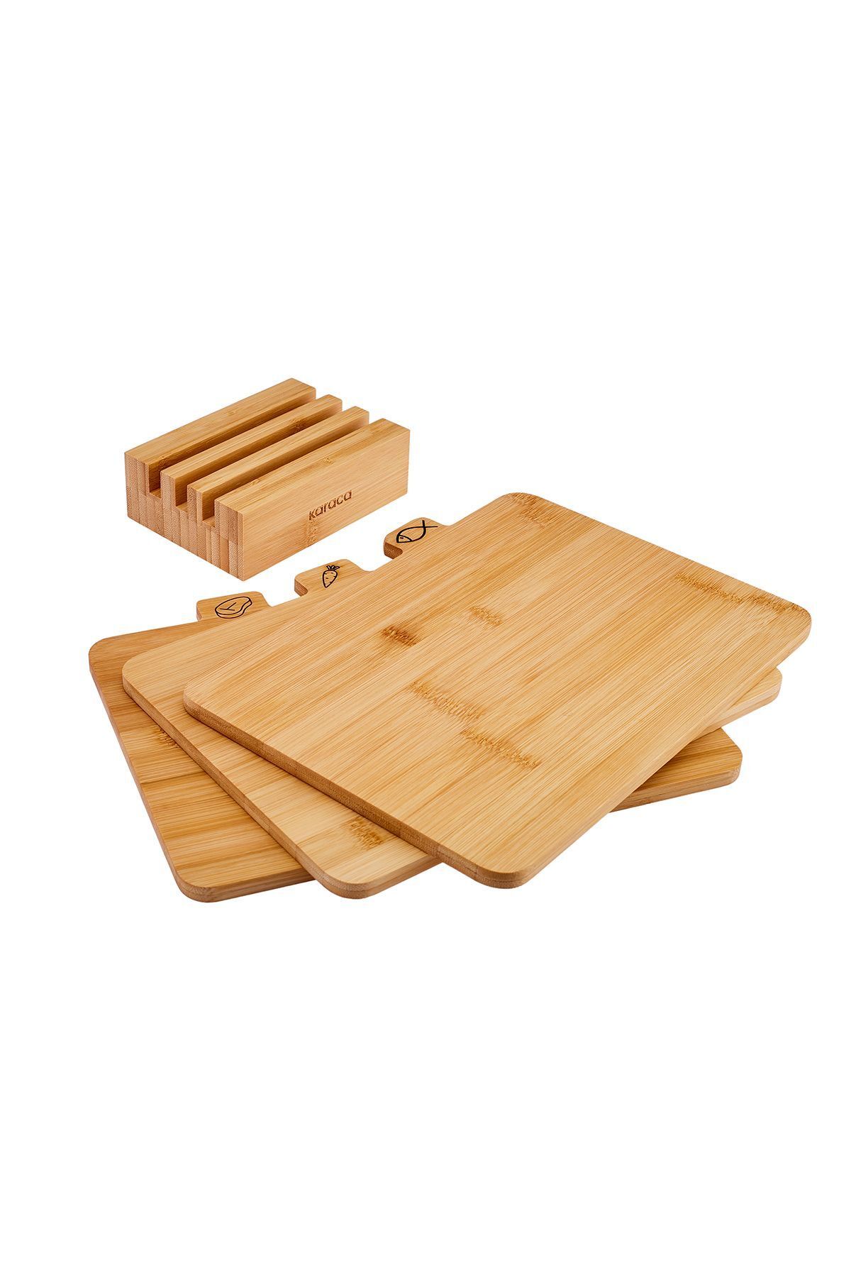 Karaca-Cutting Board 4 Pieces Footed Bamboo Wooden Meat Fish Vegetable Fruit Bread Cutting Board Set 28 Cm 6