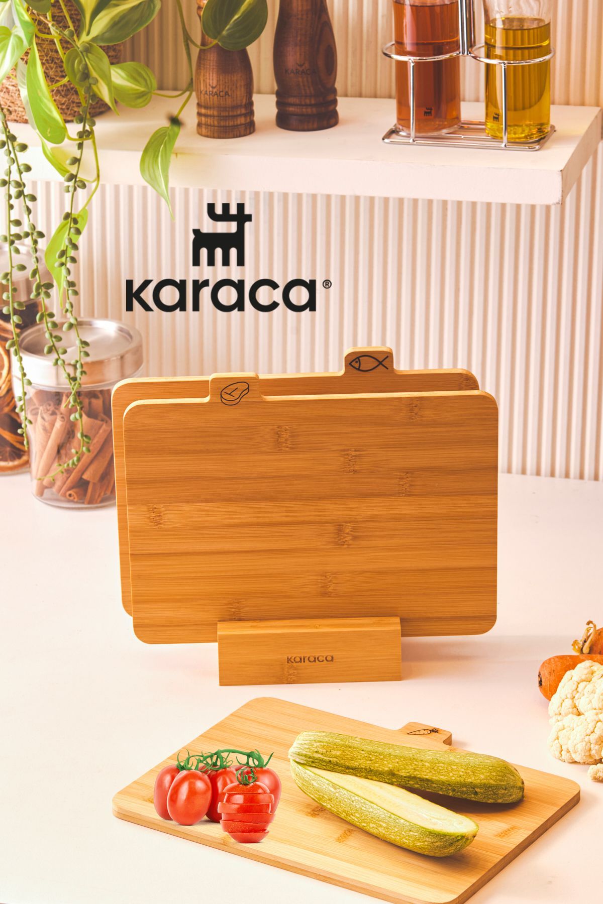 Karaca-Cutting Board 4 Pieces Footed Bamboo Wooden Meat Fish Vegetable Fruit Bread Cutting Board Set 28 Cm 2