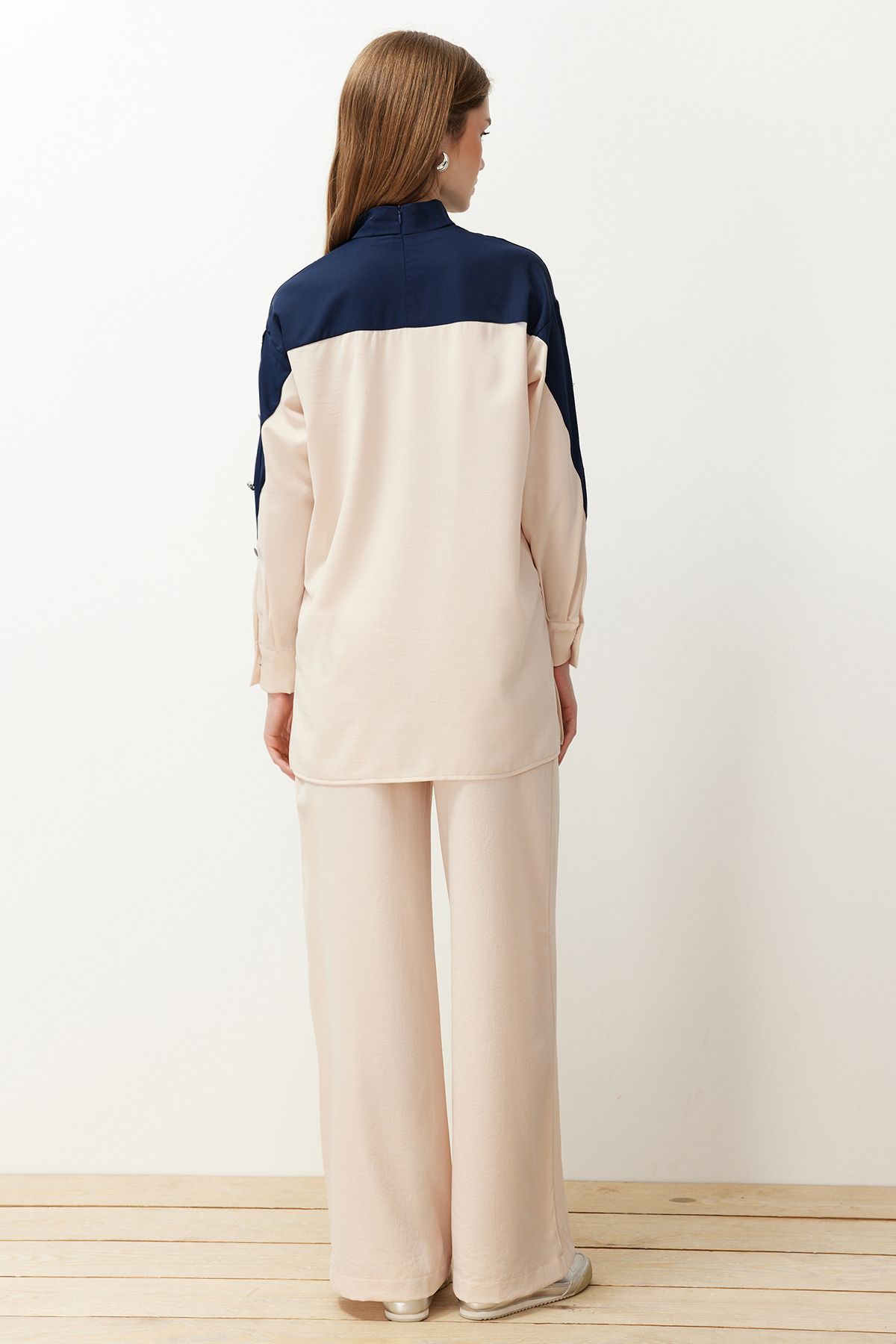 Trendyol Modest-Navy Blue Button Detailed Color Blocked Woven Aerobin Lower Set TCTSS24US00046 6