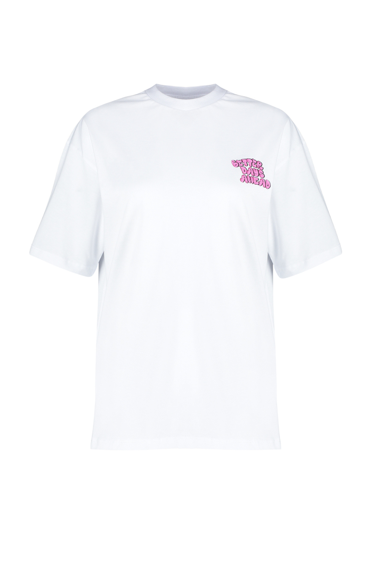 Trendyol Collection-Weißes, 100 % Baumwolle, bedruckte Vorder- und Rückseite, Oversize/weite Passform, Strick-T-Shirt TWOSS24TS00104 7