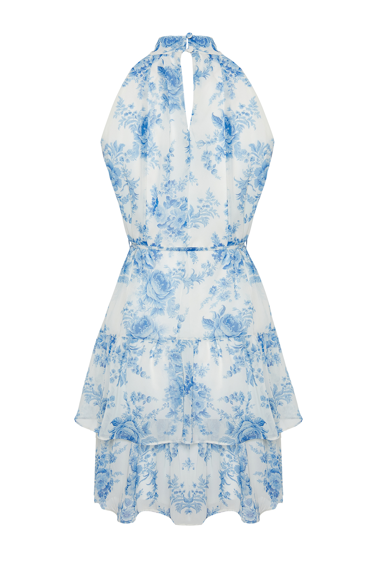 Trendyolmilla  Beyaz Çiçek Desenli A-Kesim Boho Kat Kat Astarlı Şifon Uçuş Uçuş Dokuma Mini Elbise TWOSS23EL02056 - Görsel 10