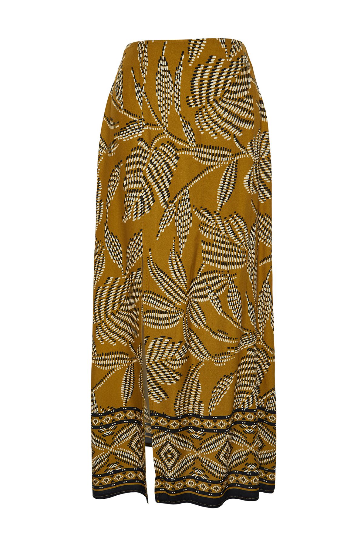 Trendyol Collection-Világos khaki hasított mintás viszkóz szövet Maxi szövött szoknya TWOSS24ET00188 7