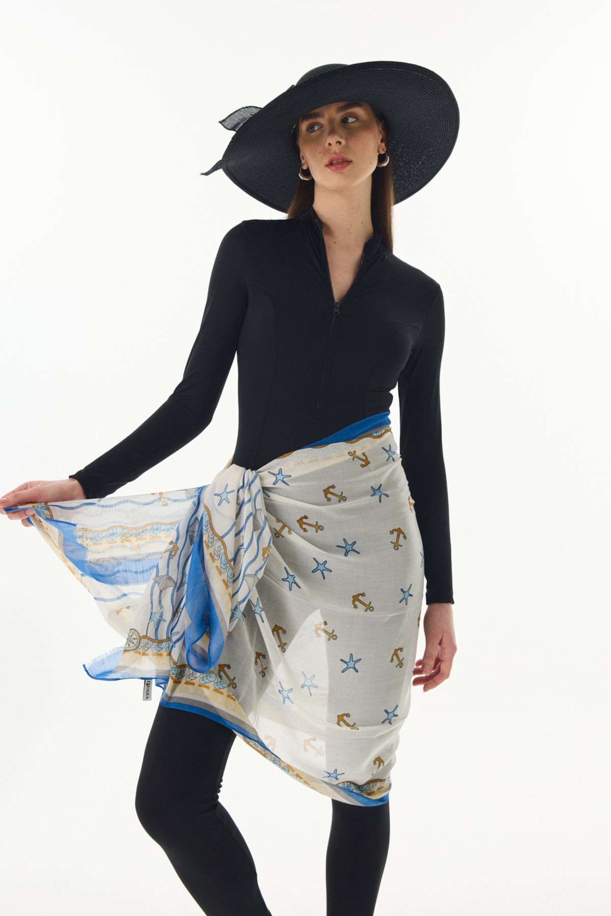 FENZA SCARF-TERRA OCEAN - ΒΑΜΒΑΚΙ ΣΧΕΔΙΟ ΚΡΕΜ-ΜΠΛΕ ΣΑΛΙ 5