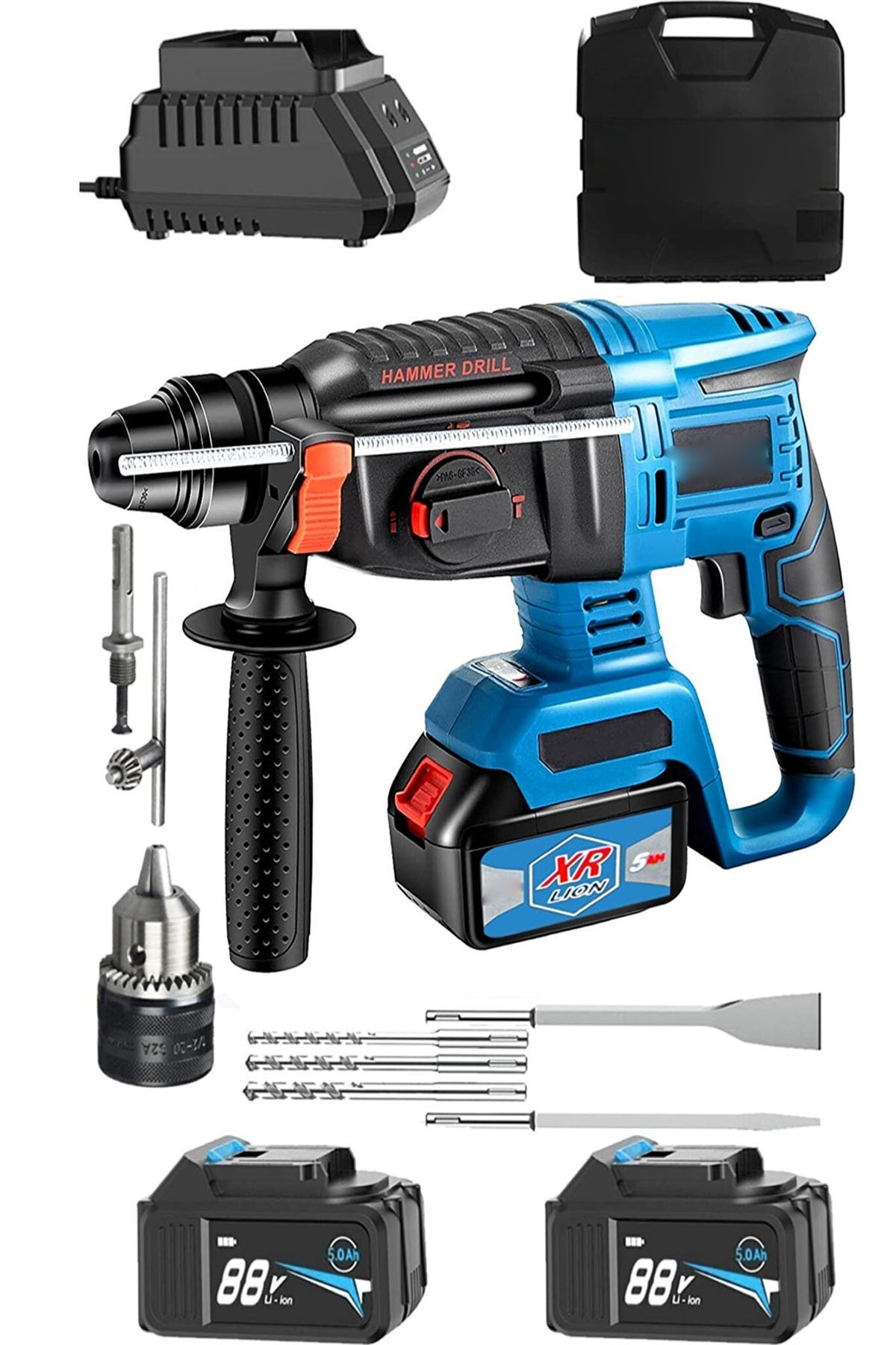 MOONSHOP Kömürsüz Brushless Motorlu Metal Şanzuman Metal Dişli 88V 5AH Akülü Kırıcı Delici Hilti Set hediyeli