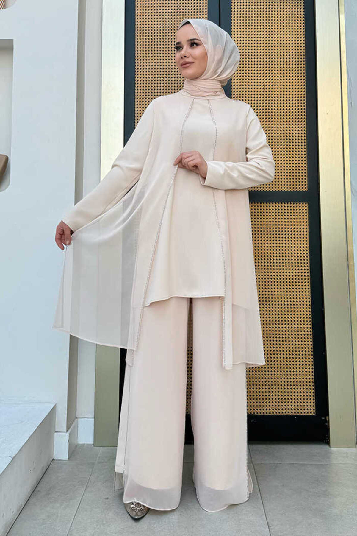 Bym Fashion Specified Parts Stone Detailed Cloak Double Set 8487 Stone