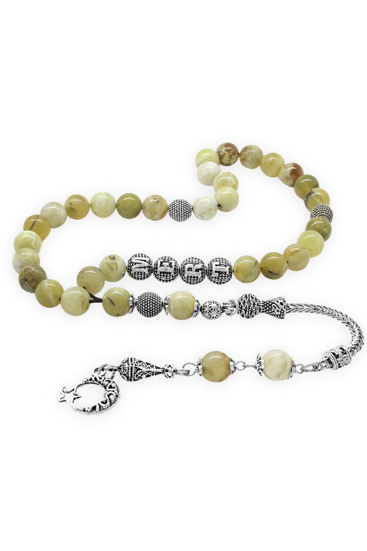 Tesbihane-Non-Tarnish Metal Tasseled Globe Cut Opal Natural Stone Rosary 1