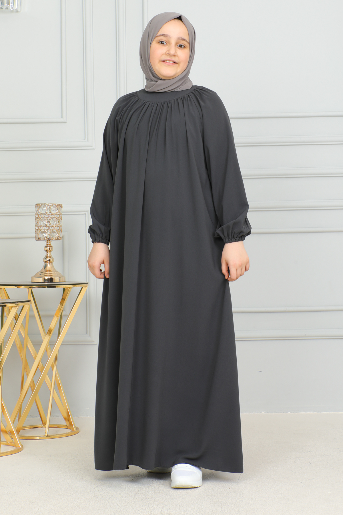 Raglan Kids Dress with Drawstring Sleeve -Medina silk