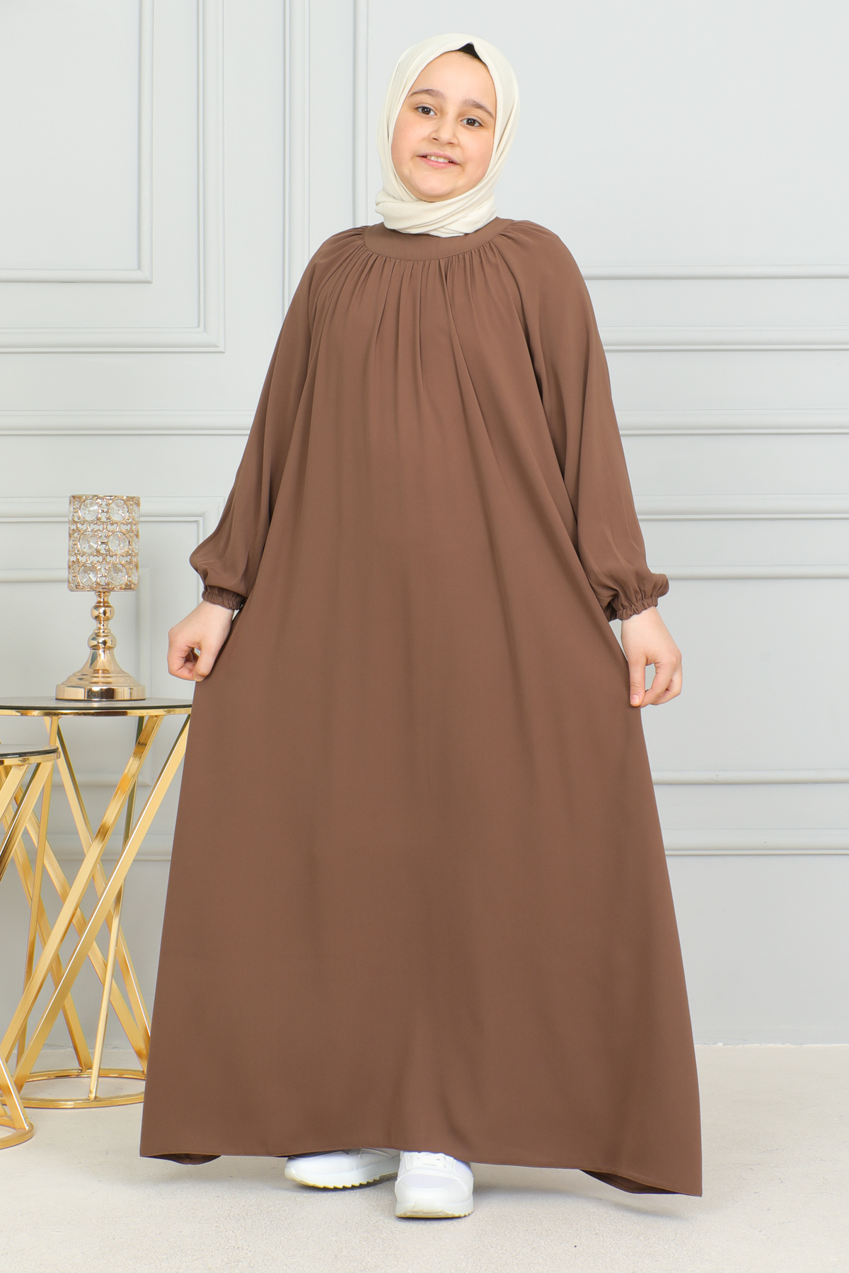 Raglan Kids Dress with Drawstring Sleeve -Medina Silk