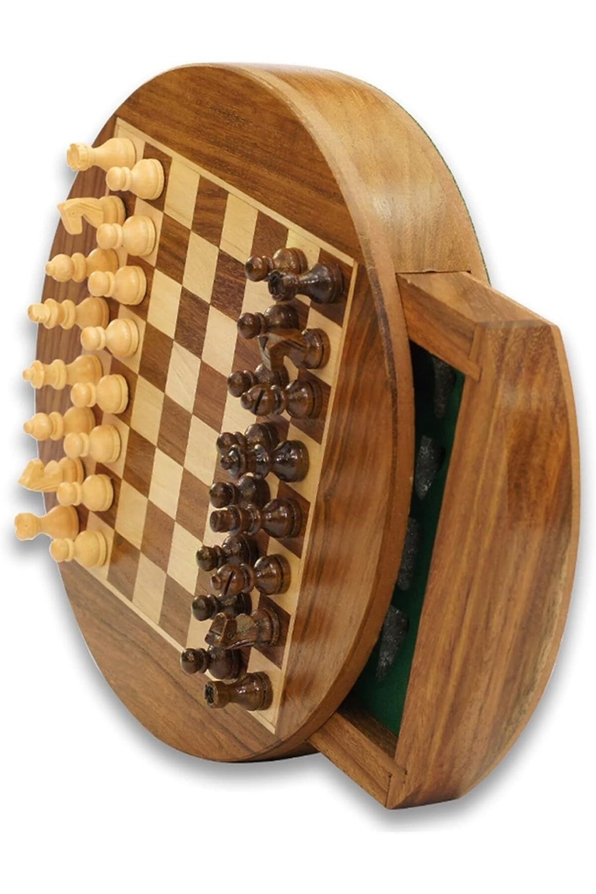 PİRAMİGO-Magnetic Wooden Chess Set Round Shape Chessboard 2