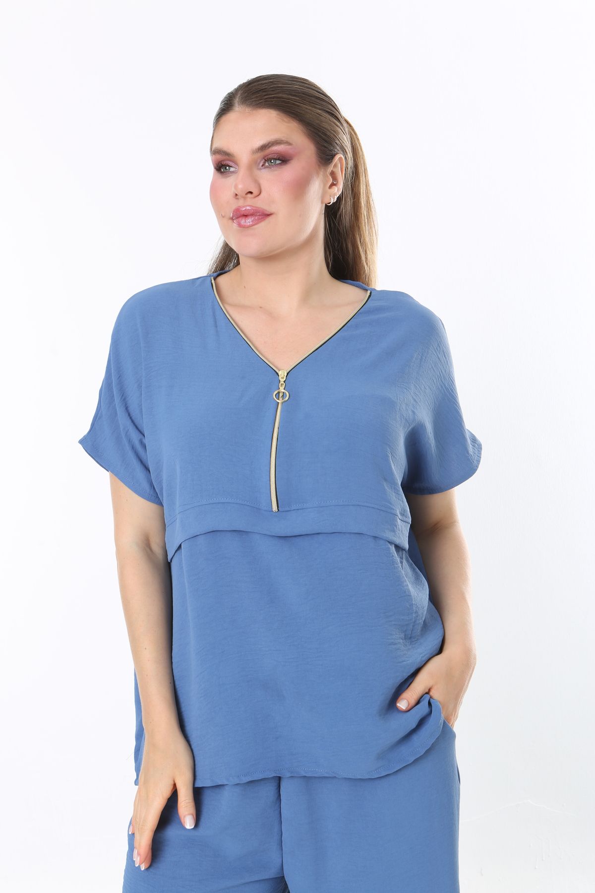 MJORA-Σετ παντελονιών και μπλούζας Blue Aerobin Plus Size 2