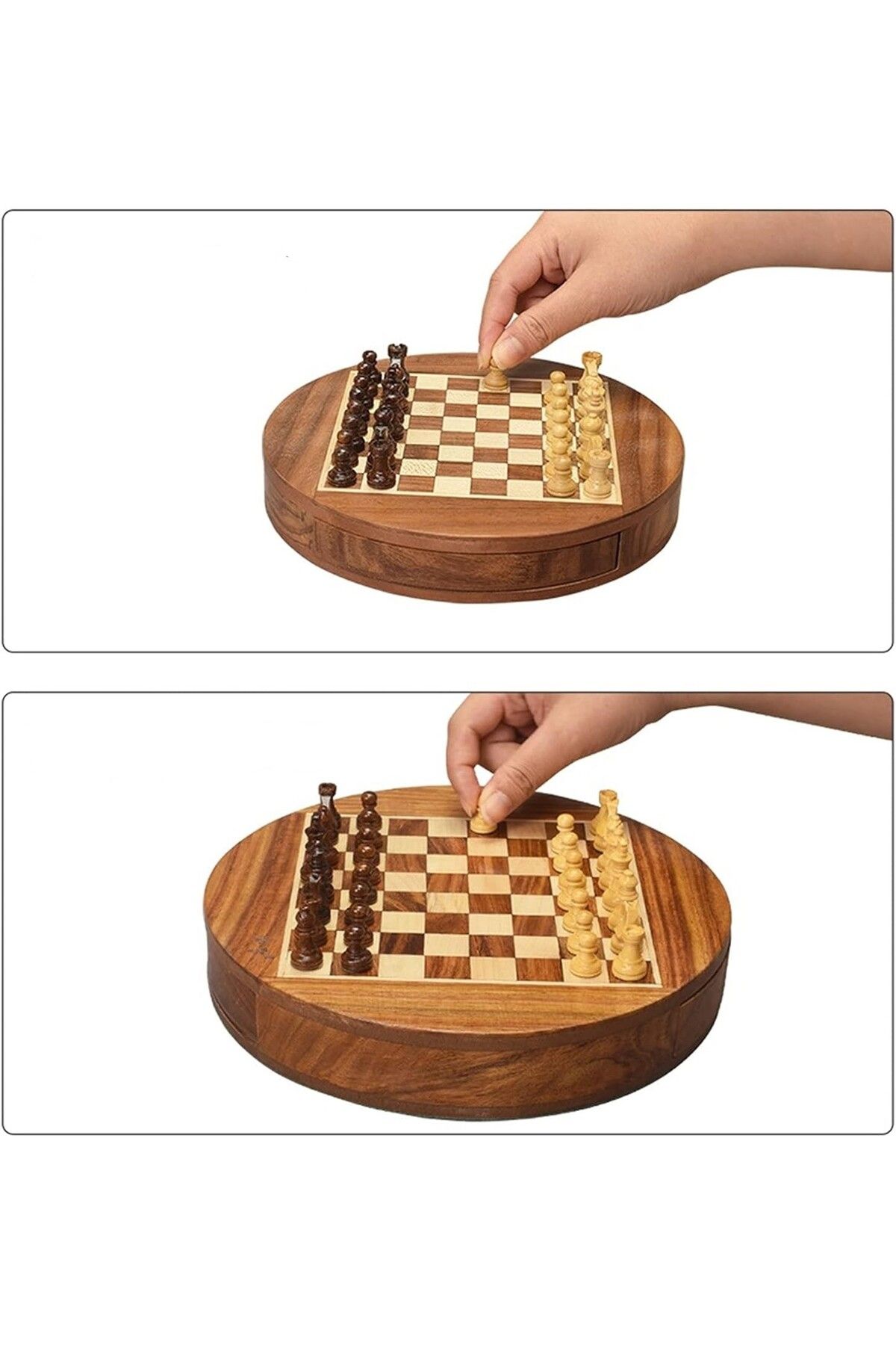 PİRAMİGO-Magnetic Wooden Chess Set Round Shape Chessboard 4