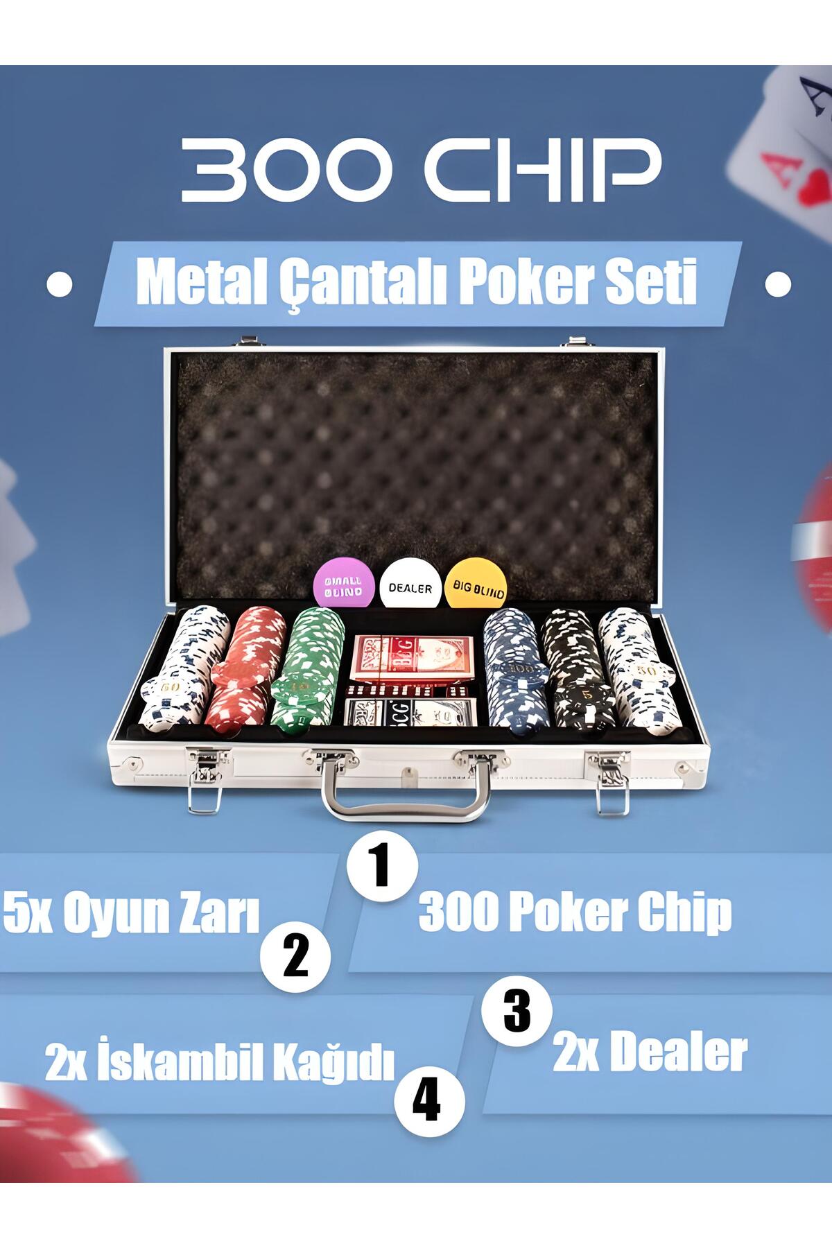 nextbuy 300 Chip Texas Hold'em Metal Çantalı Poker Blackjack Fişi İskambil Kağıt Oyunu Seti