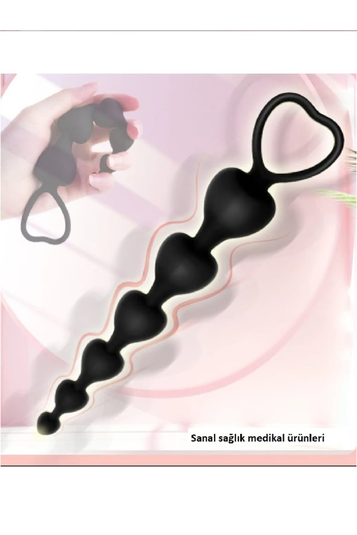 Siyah Yüksek Kalite Anal Plug Tıpa 6 Boğumlu 18 cm Kalpli Anal Oyuncak 5