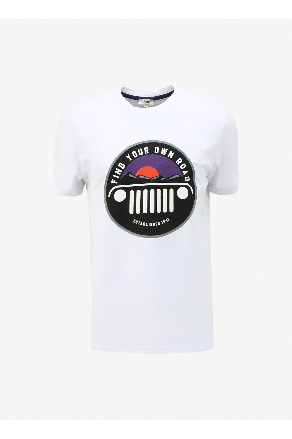 جیپ تی شرت مردانه یقه گرد طرح دار سفید ساده J4SM-TST7241