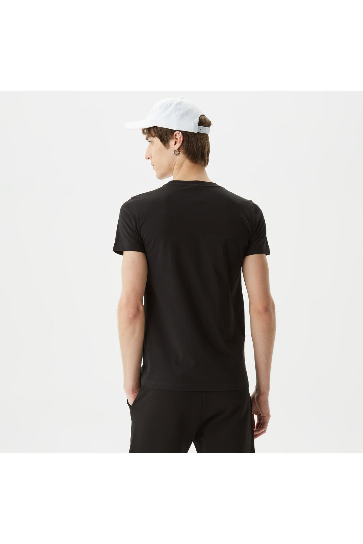 Lacoste یقه دوچرخه مناسب مردانه تی شرت سیاه چاپ شده