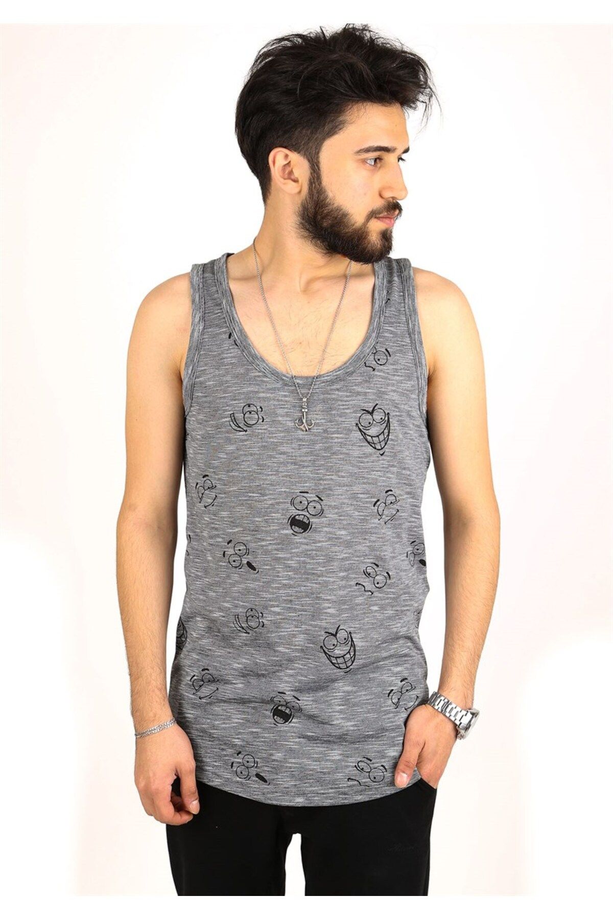 Madmext-Schwarzes Tanktop mit Emoji-Aufdruck 2329 3