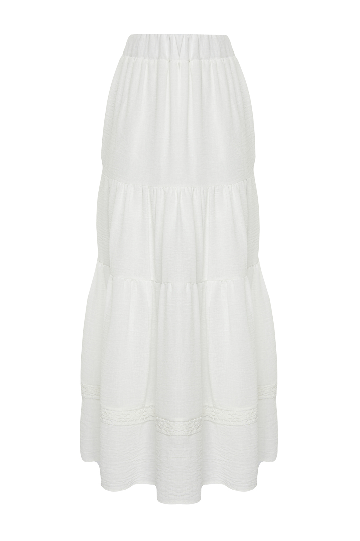 Trendyolmilla  Ekru Etek Ucu Dantel Detaylı Keten Görünümlü Kloş Maxi Dokuma Etek TWOSS24ET00170 - Görsel 7