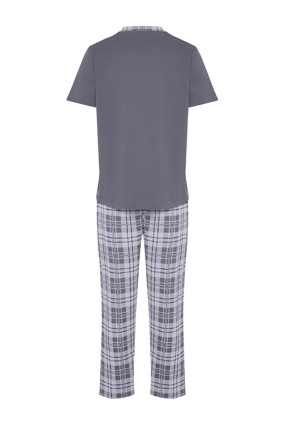 Trendyol Collection-Plaid Patterned Anthracite Knitted Pajama Set - Regular Fit TMNSS24PT00037 8