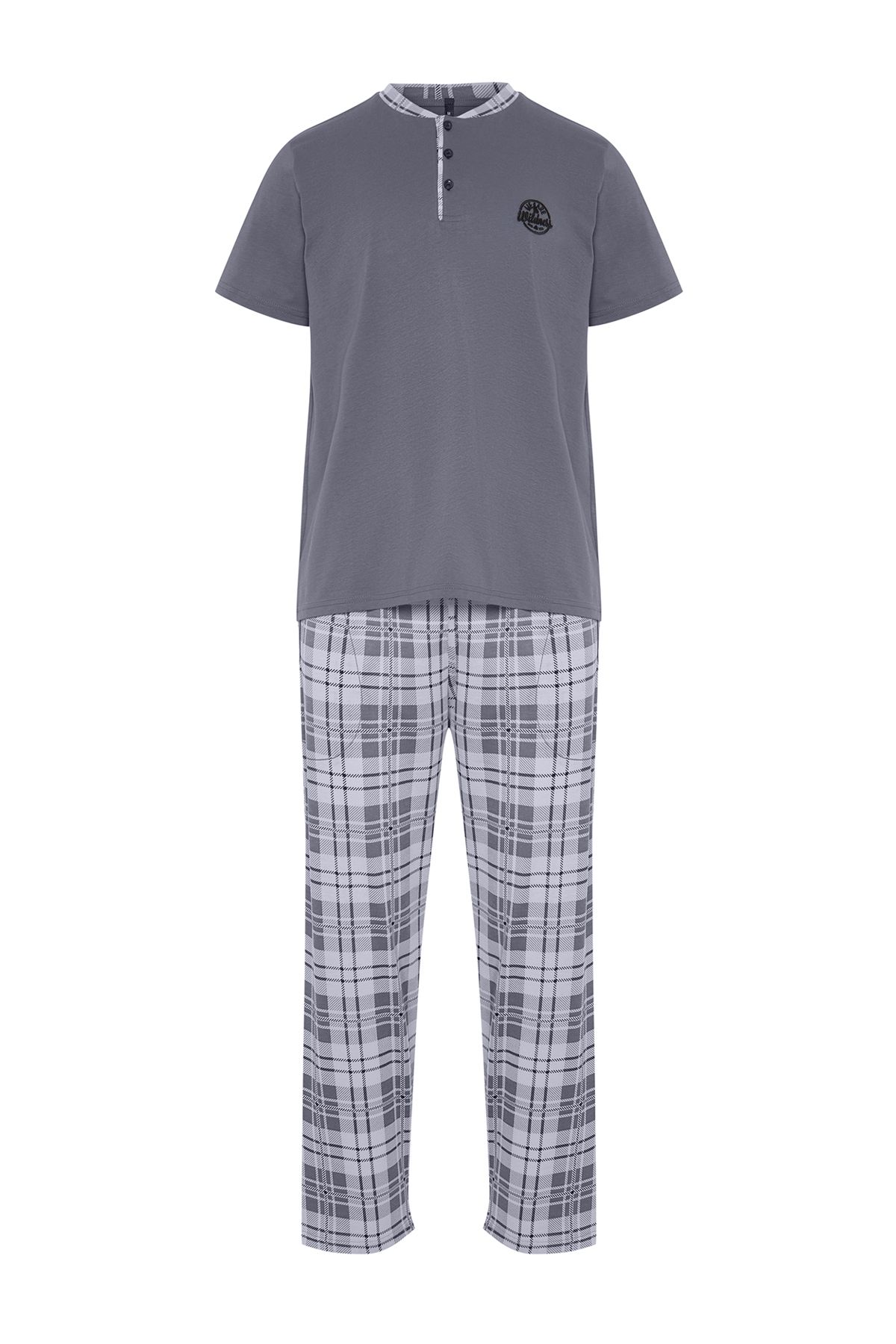Trendyol Collection-Plaid Patterned Anthracite Knitted Pajama Set - Regular Fit TMNSS24PT00037 7