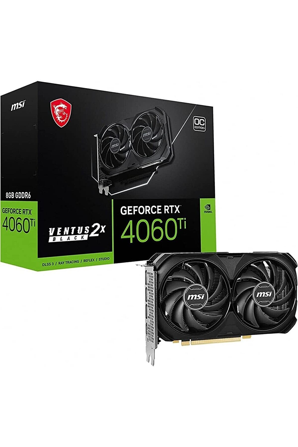 MSI Geforce Rtx4060 Ventus 2X Black 8Gb Oc Gddr6 Dlss 3 128 Bit Ekran Kartı