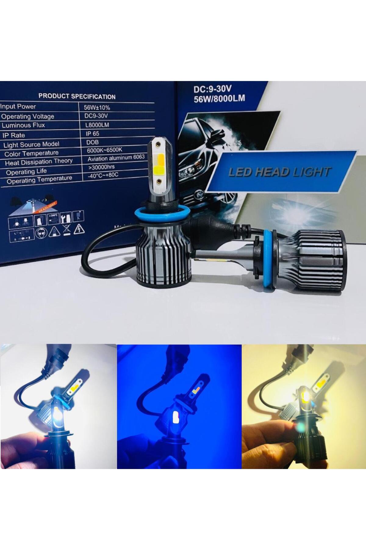 SİSA SENİSTESENAL H11 LED Xenon 3 Renk MAVİ, BEYAZ, SARI Şimşek Etkili LED Xenon