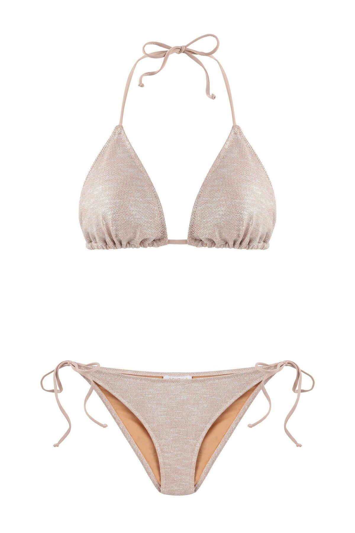 AQUELLA-Texturált fényes nude háromszög bikini szett 1