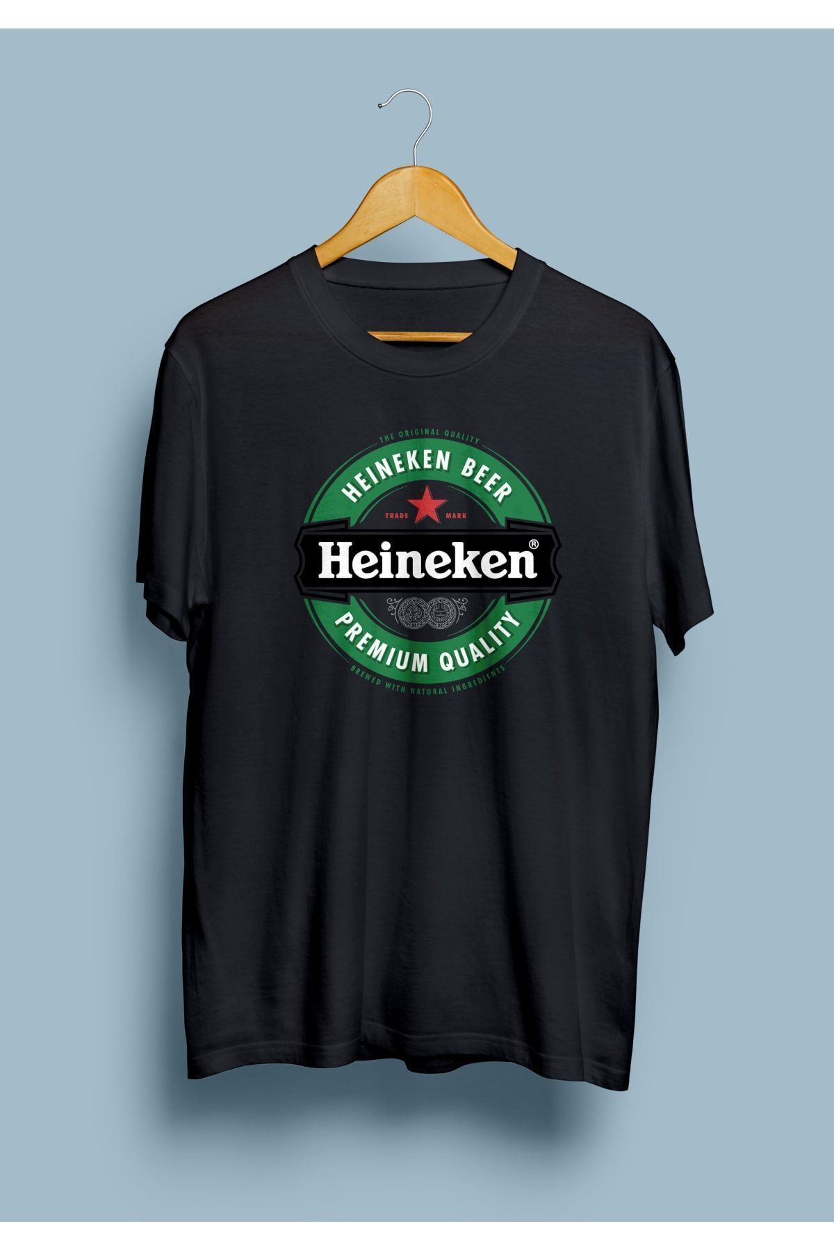 NİCE-- Unisex Black Heineken Beer Logo Design Printed T-Shirt 1