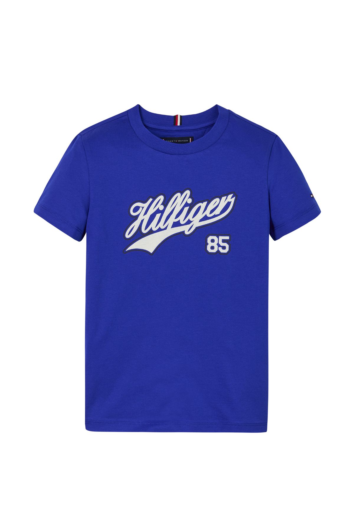 Tommy Hilfiger-Baskılı Mavi Erkek T-Shirt HILFIGER SCRIPT TEE S/S 1